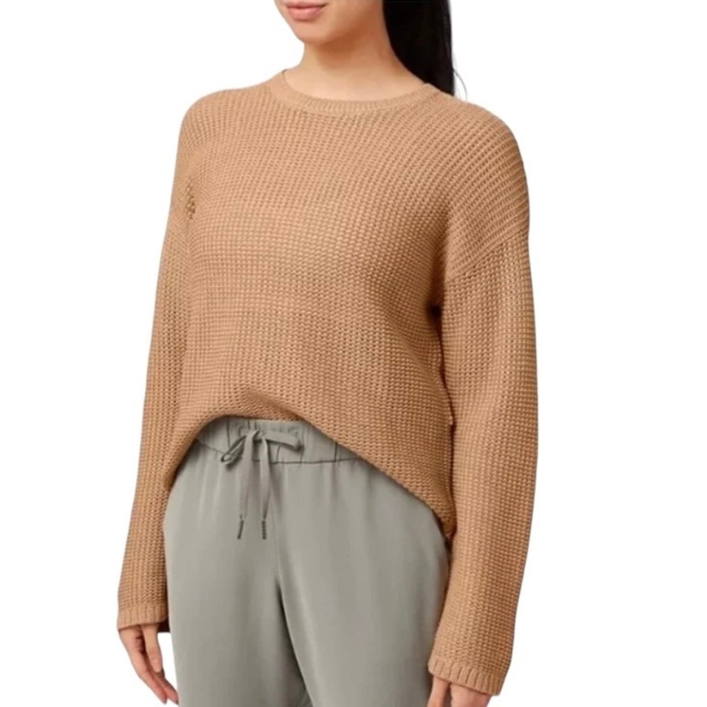 Lululemon Easy Embrace Sweater Long Sleeve Waffle Knit Beach Wood Tan Hilo XL